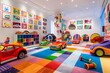 Vibrant and dynamic play area adorned with a multitude of colorful toys for children