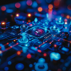 Poster - a blue and red image of a computer chip with the letters ai on it