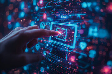 Poster - a hand is pointing to an email icon on a computer screen