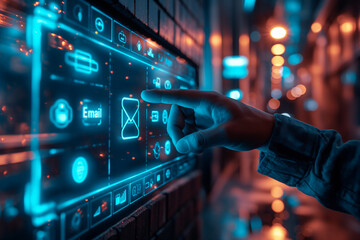 Poster - A person is pointing at the email icon on a computer screen