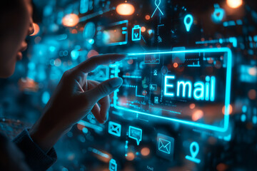 Poster - A woman is pointing at the email icon on a computer screen