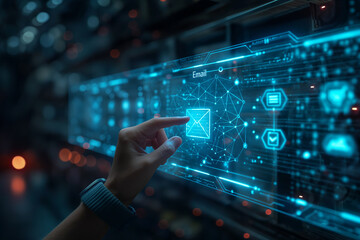Poster - A person is pointing at an email icon on a computer screen