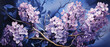 painting of a purple flowered tree branch against a blue background