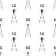 Seamless pattern with communication towers with signal. High speed internet connection. 5g, 6g wireless signal, for mobile devices. Texture wallpaper with gsm networks
