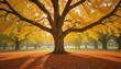 Autumn colorful bright leaves swinging on an oak tree in autumnal park. Fall background. Beautiful nature scene