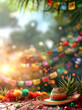 Cinco de mayo background with sombrero pine branch and garland