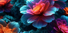 Fractal Background, Colorful Flowers Or Neon Flower Art Seamless