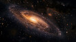 A flash of bright orange-yellow light on a dark black background. Stars, a galaxy in outer space, movement in the galaxy