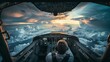 A pilot calmly navigating through turbulent skies, a metaphor for steering through business challenges