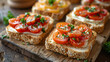 Healthy crisp bread toasts placed on wooden table