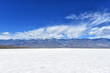 Badwater Basin, the lowest point in North America in Death Valley National Park, with the snowcapped Black Mountains in the distance.