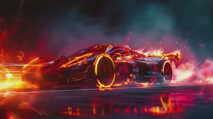 very cool racing car there is fire and smoke . seamless looping time-lapse virtual 4k video animatio