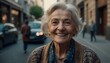 portrait of an elderly smiling woman on the street