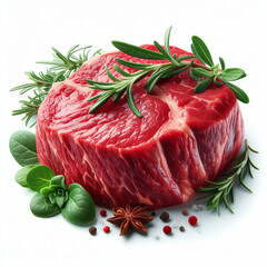 fresh red beef meat, raw, isolated on a white background