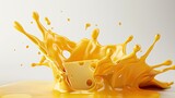 Fototapeta  - Design a realistic 3D render of isolated cheese splashes against a white background