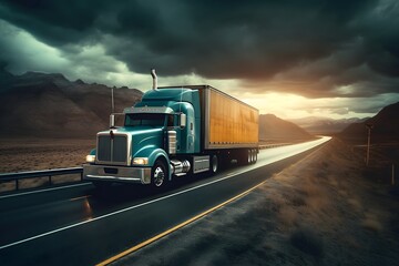 Wall Mural - Truck on the highway in the evening