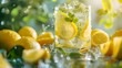 the bright, citrus color of the lemon juice, with the sparkling clarity of ice, making it appear irresistibly refreshing. emphasizing the drinks freshness and summer vibe.