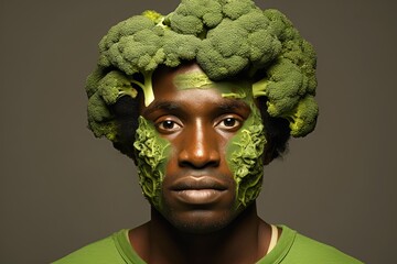 Wall Mural - Portrait of an Attractive young African man wearing broccoli suit posing on the street	
