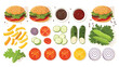 Burger ingredients collection. DIY burger elements isolated