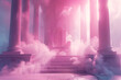 The throne of the goodness stands in the centre of the picture, Simple structure, without humans, dreamy, pink colour, 8K