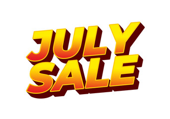 July sale. Text effect in 3 dimension style and eye catching colors