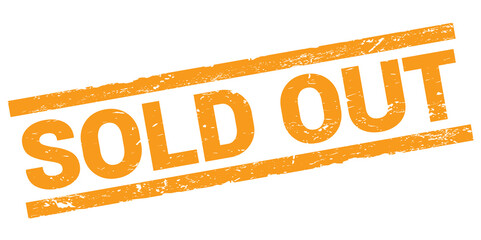 SOLD OUT text on orange rectangle stamp sign.