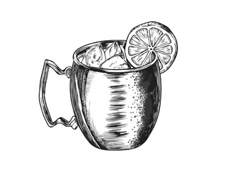 Wall Mural - Moscow Mule Cocktail Hand Drawn Drink Vector Illustration. Bar. Beverage.