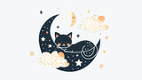 Fototapeta  - Cat cute arabian fairytale elements moon cat fairytal