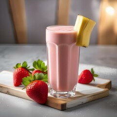 Wall Mural - A refreshing strawberry banana smoothie with a strawberry and banana slice1
