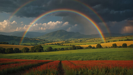 Wall Mural - rainbow over the field