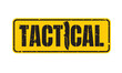 Vector yellow rectangular sticker with inscription Tactical and military knife. Isolated on light background