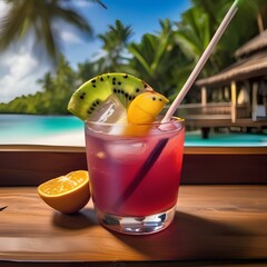 Wall Mural - A tropical rum punch cocktail with fruit slices3