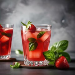 Wall Mural - A refreshing strawberry basil cocktail with a basil leaf garnish2