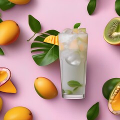 Wall Mural - A glass of fizzy mango passion fruit soda with a mango and passion fruit slice5
