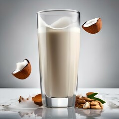 Canvas Print - A glass of creamy coconut cashew milk with a splash of maple syrup2