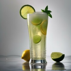 Wall Mural - A glass of fizzy lemon-lime soda with ice1