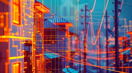 Aufkleber - Abstract Financial Data Visualization, Blue and Red Graphs on a Digital Interface. Perfect for Business Presentations. AI