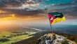 The Flag of Mozambique On The Mountain.