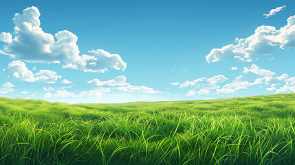 Summer landscape with green grass and blue sky