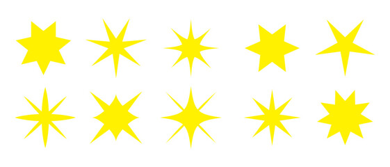 Sticker - Twinkling stars vector set. Shiny sparks icon. Minimalist twinkle star shape symbols. Modern geometric elements, shining star icon set. Used in web , templates . Isolated on white background in eps 10