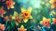 Photorealistic style Daffodil Day background, merging fantasy and surrealism with vibrant daffodils, crafted in a clean and creative format, ideal for artistic projects