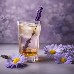 Sticker - A glass of iced lavender chamomile tea with a lavender flower1