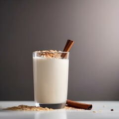 Wall Mural - A glass of creamy oat milk with a sprinkle of cinnamon2