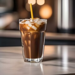 Wall Mural - A tall glass of iced coffee with milk1