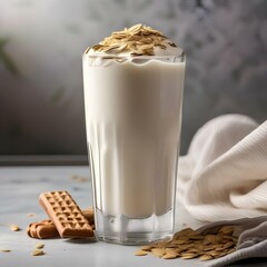 Canvas Print - A glass of creamy oat milk with a sprinkle of nutmeg1