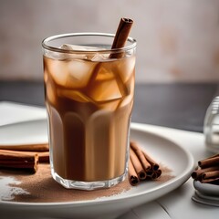 Canvas Print - A glass of iced chai latte with a cinnamon stick3
