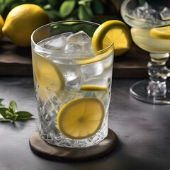 Canvas Print - A cold glass of iced water with a lemon wedge4