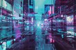 A surreal cyber city with abstract data streams, glitching holograms, and neon-lit streets, Generative AI