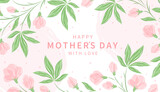 Fototapeta Pokój dzieciecy - Mother's Day card, banner, poster, label, template or cover with flowers frame in pastel colors. Spring summer floral design. Vector illustration