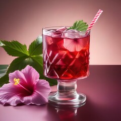 Sticker - A glass of iced hibiscus tea with a flower garnish3